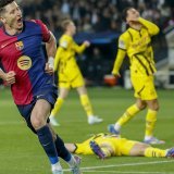 Robert Lewandowski a marqué au match aller contre Dortmund KEYSTONE/AP/Joan Monfort